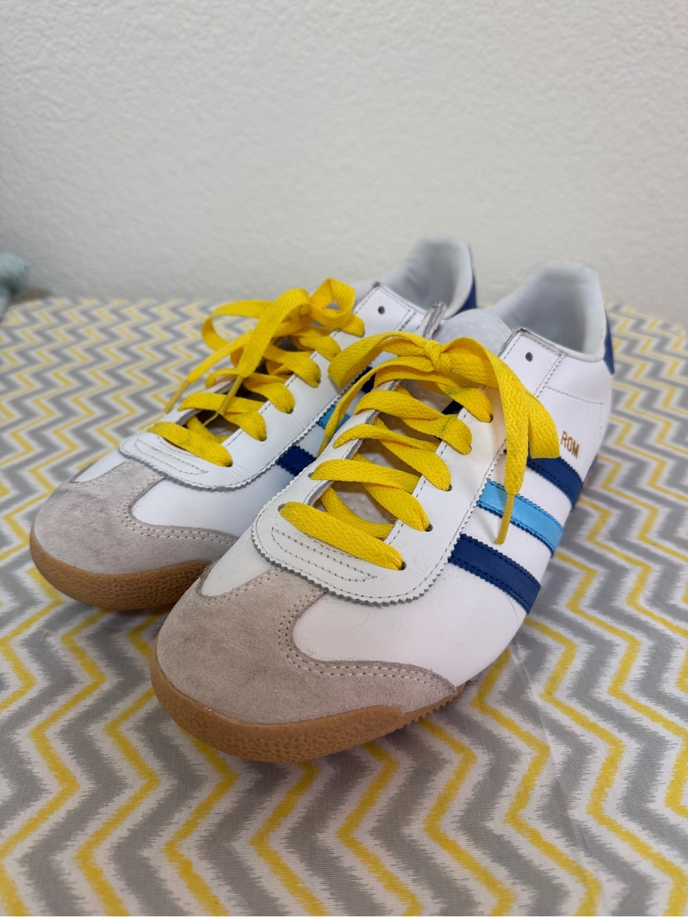 Custom Adidas Rom "Team Zissou" Inspired Sneaker White/Blue/Yellow(Modified)11.5